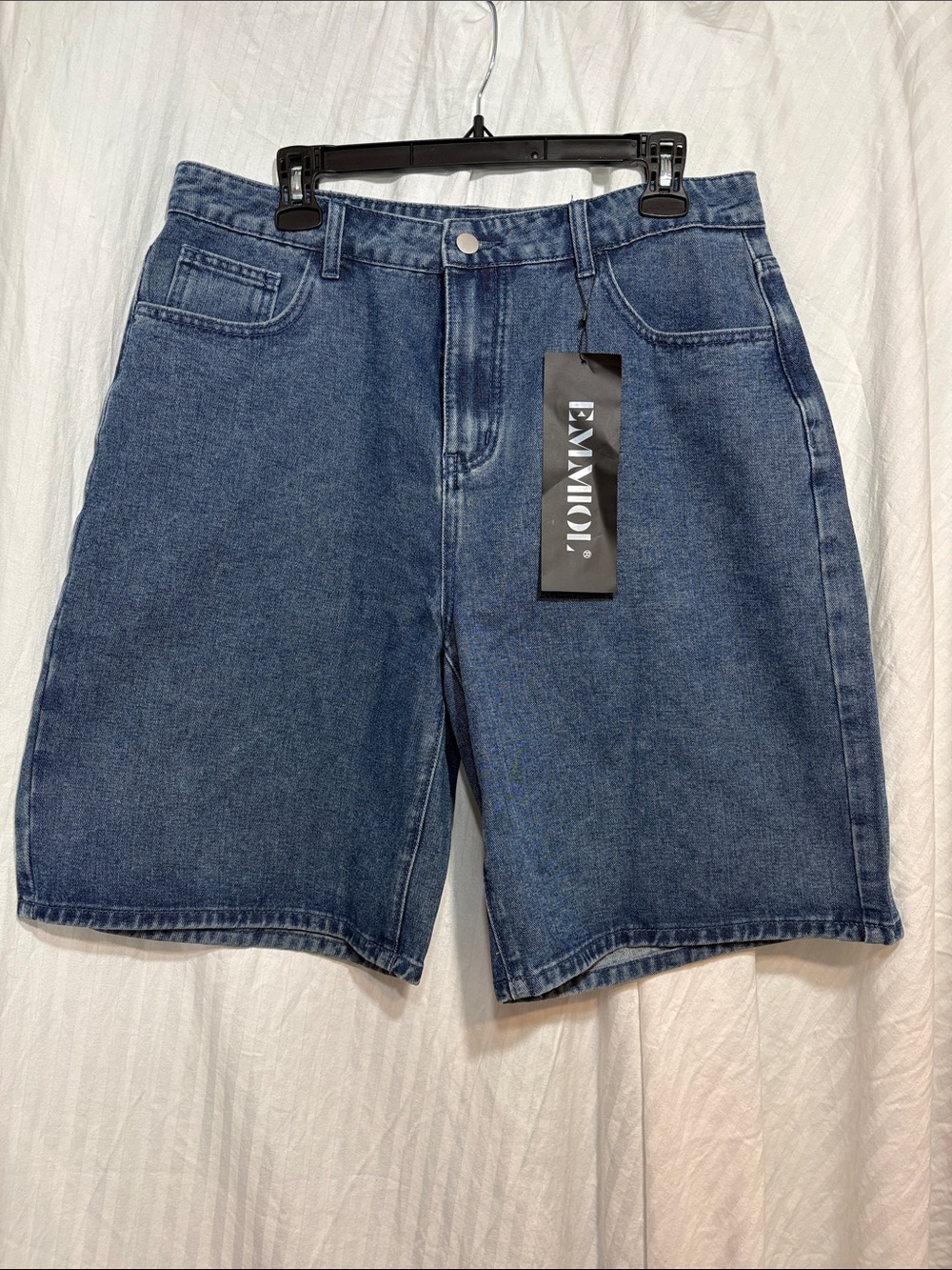 Men's Dark Blue Denim Jean Shorts by EMMOMI